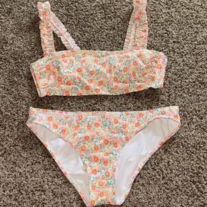 Xhilaration White Floral Ruffle Strap Bikini - Pink Blue Orange Accents